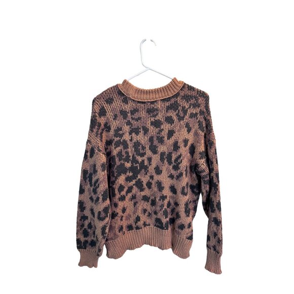 Aerie oversized crew neck knit sweater drop shoulder cheetah leopard print sz XS - Picture 2 of 6